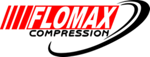 Red and Black on white Flomax Compression Ltd Logo