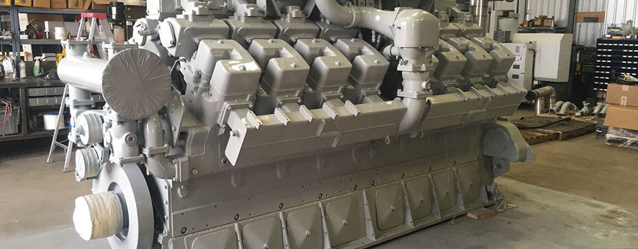 Waukesha 9390 GSI Series 4 Engine painted Grey sitting in clean shop